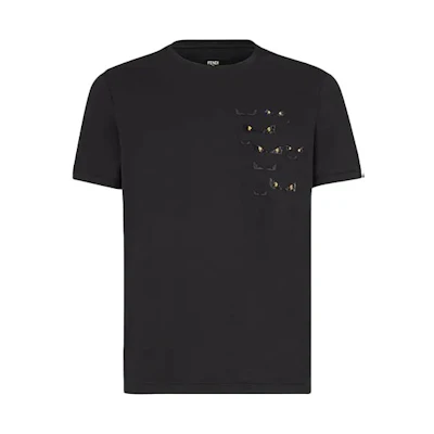 FENDI Logo Graphic Crewneck Short Sleeve Regular T-Shirt Black. FY0894ACNGF0QA1