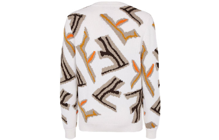 Lookbook FENDI logo字母羊毛宽松白色针织衫男女同款。 FZX013AI37F0U69