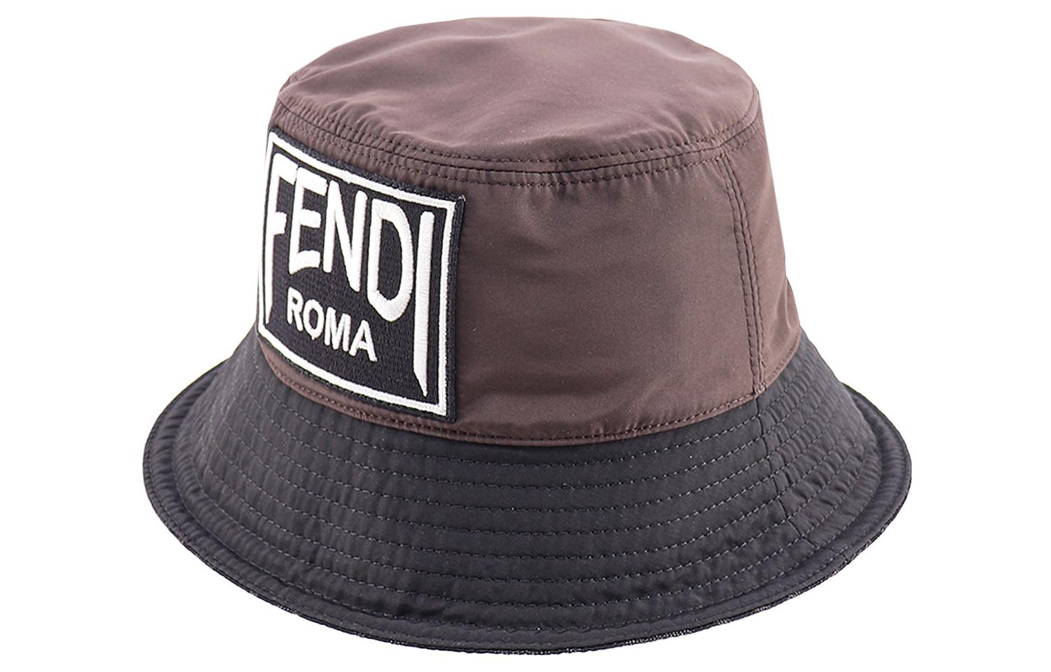 FENDI Logo Polyester Bucket Hat Unisex Brown FXQ801AKVXF0ZAD