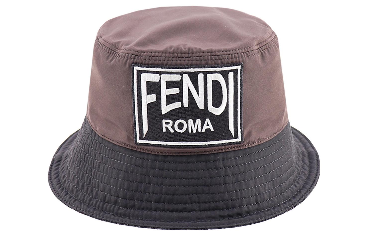 Lookbook Topi Bucket Polyester FENDI Logo Unisex Coklat. FXQ801AKVXF0ZAD