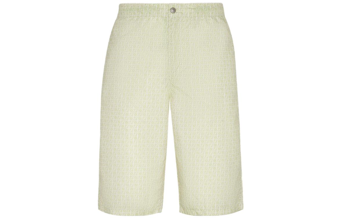 Order 芬迪logo印花男士钮扣设计休闲短裤米白色。 FXB079AH3WF1GW8