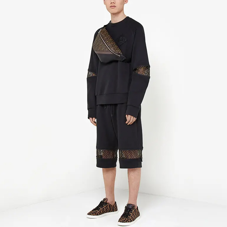 Purchase FENDI ロゴプリント ハイウエスト メッシュ ドローストリング ショーツ ブラック FAB564AD3DF0GME