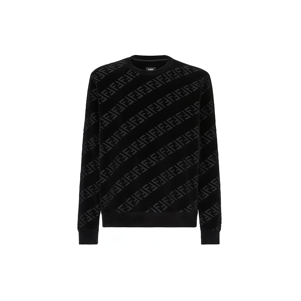 FENDI Logo Printed Crewneck Casual Sweatshirt Black FY0178AHCAF0QA1