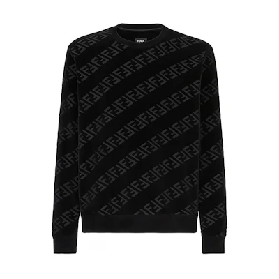 FENDI Logo Printed Crewneck Casual Sweatshirt Black FY0178AHCAF0QA1
