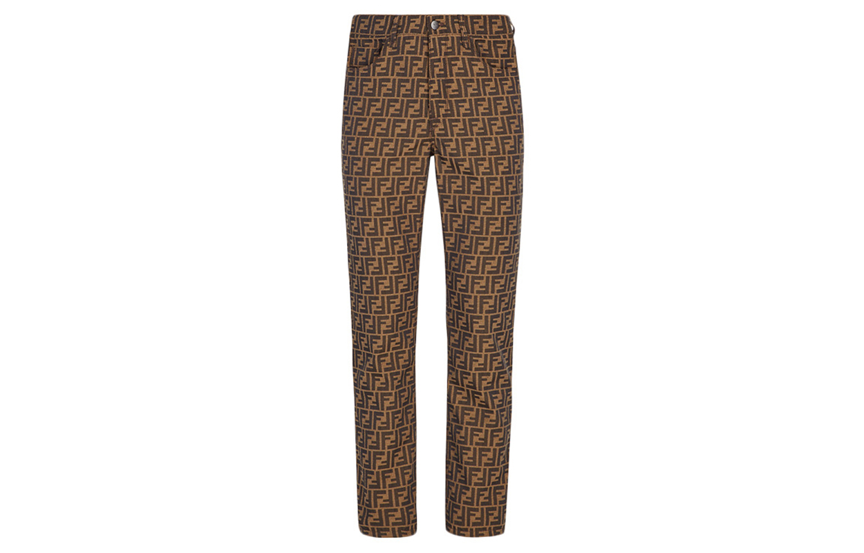 Order FENDI 棕色男女同款直筒牛仔裤带Logo印花 FLP237A6WJF1440
