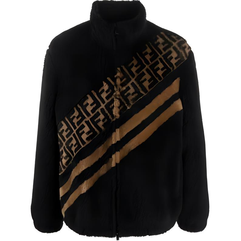 Fendi Logo Striped Colorblock Print Jacket Black Menswear FW0948A9O1F0QA1