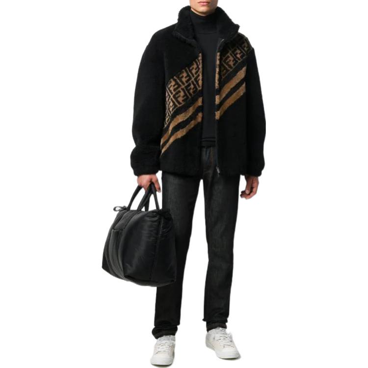 Lookbook Chaqueta Negra con Bloques de Color y Logo de Rayas Fendi para Hombre FW0948A9O1F0QA1