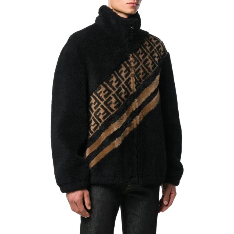 Shop Chaqueta Negra con Bloques de Color y Logo de Rayas Fendi para Hombre FW0948A9O1F0QA1