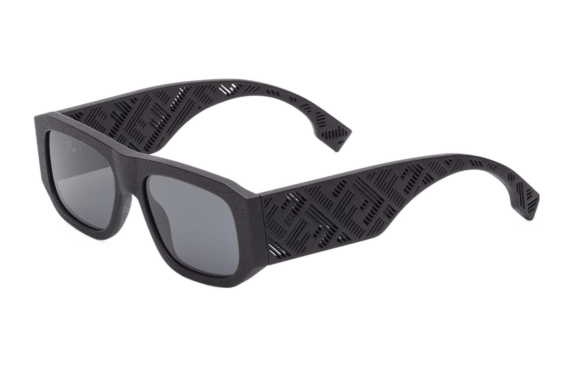 FENDI Logo Striped Temple Sunglasses Unisex Black Metal Plastic Irregular Frame FOL551-V1W-F1M9Q