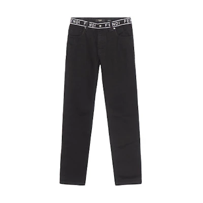 FENDI Logo Tape Slim Fit Straight Leg Jeans Men - Black. FLP201ACB5F0QA1