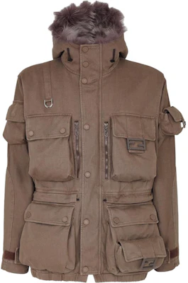 Fendi Long Sleeve Fur Jacket in Coarse Twill Fabric FW1215AM7QF1J7D Buy Fendi Long Sleeve Fur Jacket in Coarse Twill Fabric FW1215AM7QF1J7D