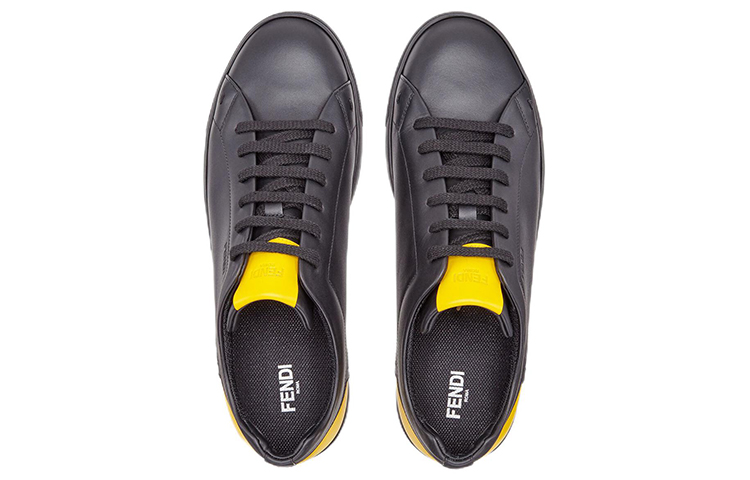 Fendi Low-Top Leather Sneaker 'Black Yellow' 圖 4