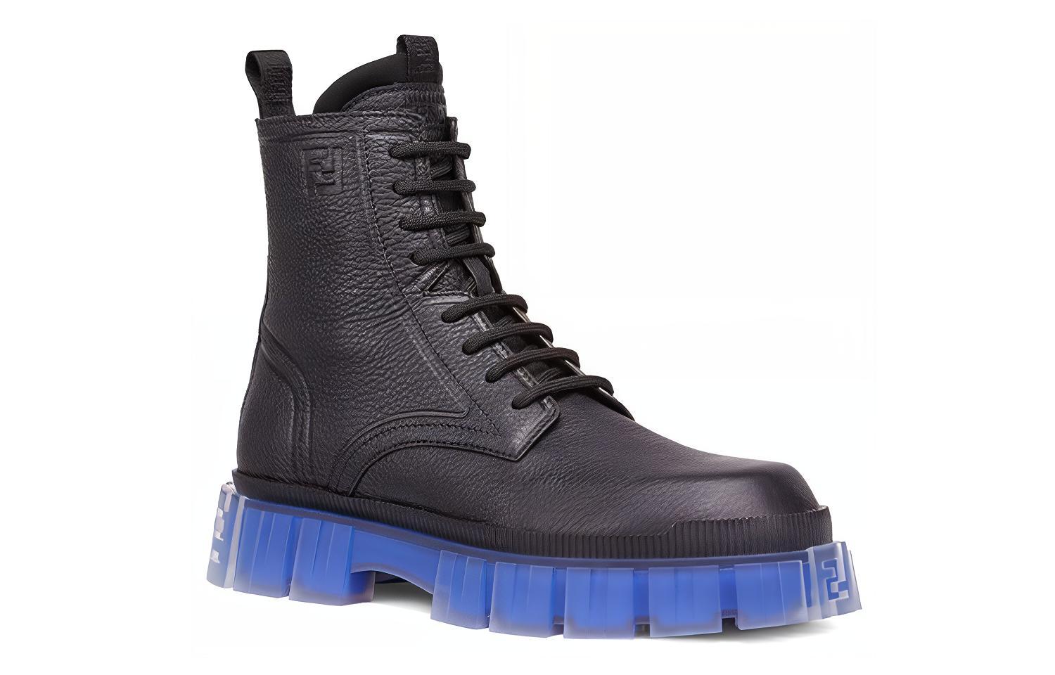 Order Fendi Lychee Leder Mode All-Match Freizeit Kurzstiefel ''Schwarz Blau'' 7U1485AHH0F08M4