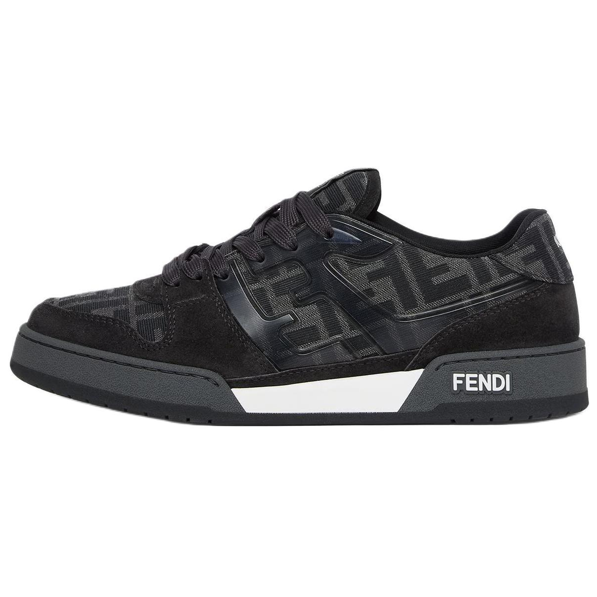 FENDI Match Black Calf Leather Low-Top Sneakers with FF Jacquard for Men 7E1688AQ6IF1R71