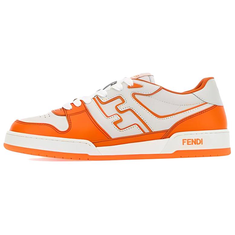 FENDI Match Low-Top Leather Sneakers Orange Casual Shoes. 7E1643AOMNF1OIG