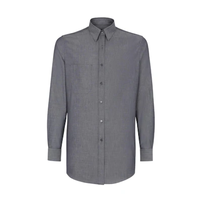 FENDI Men’s Solid Color Long Sleeve Button-Up Shirt Grey SS22 FS1034A9RJF0QG0