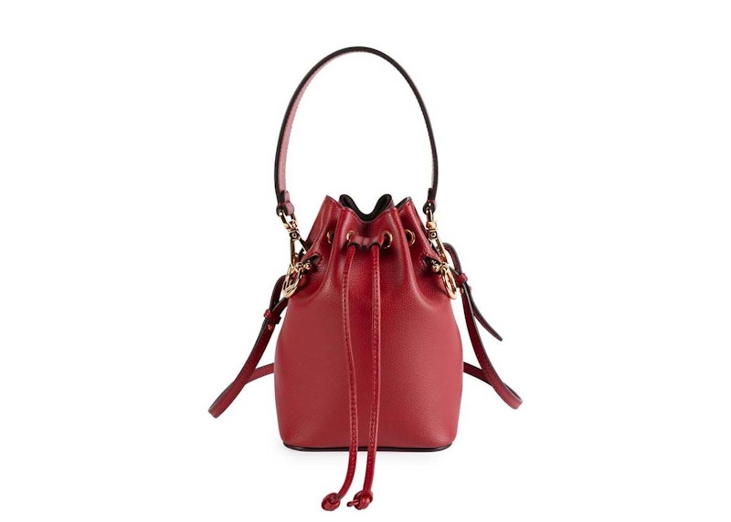 Fendi Mon Tressor Leather Mini Bucket Bag Red