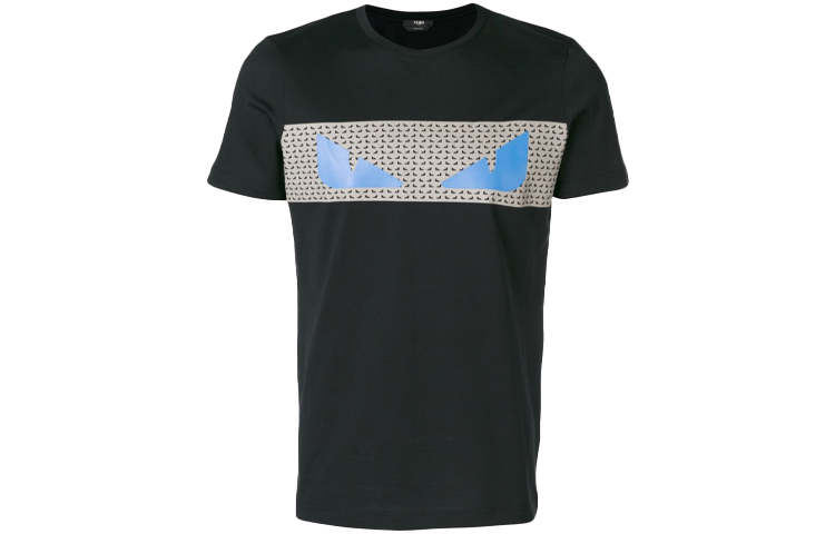 FENDI Monster Eyes Graphic Black T-Shirt Short Sleeve. FAF511A2UZF0GME