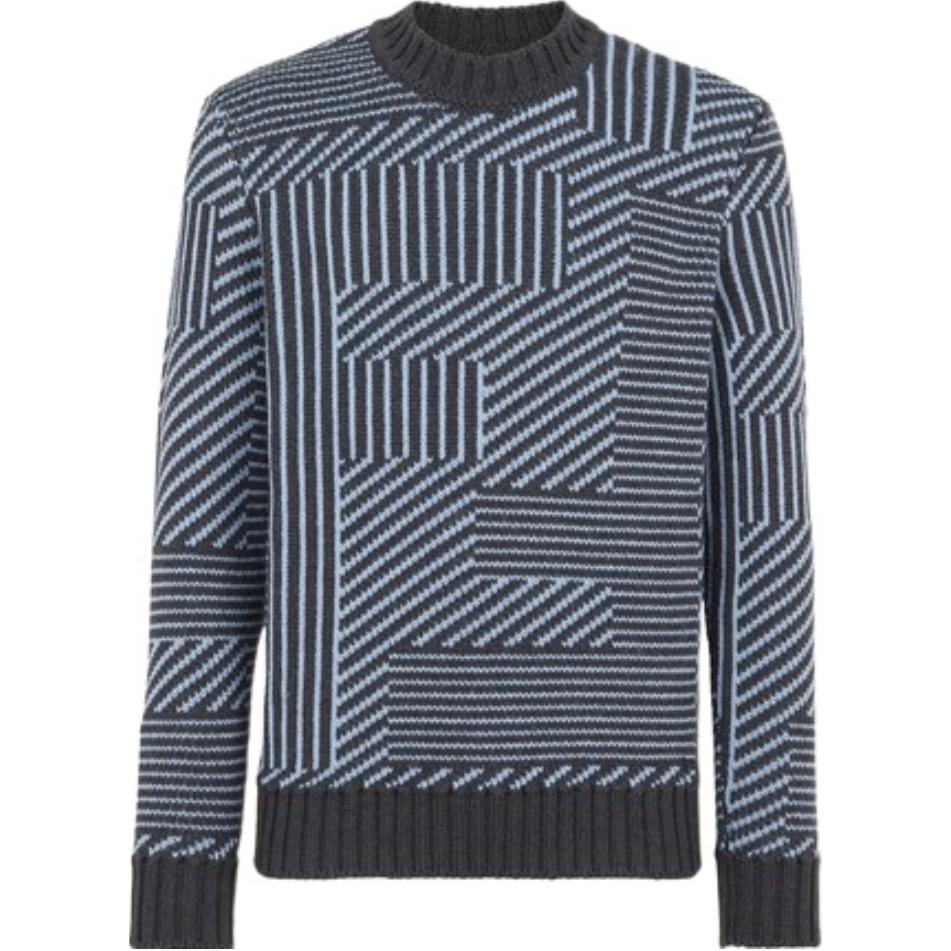 FENDI Multicolour Jacquard Yarn Crewneck Striped Sweater Navy Blue  Wear FAE549APPDF1Z85