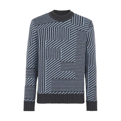 FENDI Multicolour Jacquard Yarn Crewneck Striped Sweater Navy Blue Wear FAE549APPDF1Z85