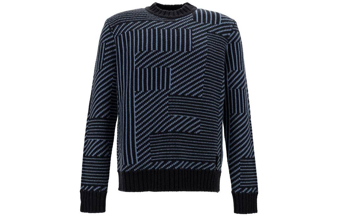 Order FENDI 多色提花條紋圓領針織毛衣 海軍藍 男女穿搭 FAE549APPDF1Z85