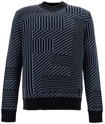 FENDI Multicolour Jacquard Yarn Crewneck Striped Sweater Navy Blue Wear FAE549APPDF1Z85 Order FENDI Multicolour Jacquard Yarn Crewneck Striped Sweater Navy Blue Wear FAE549APPDF1Z85