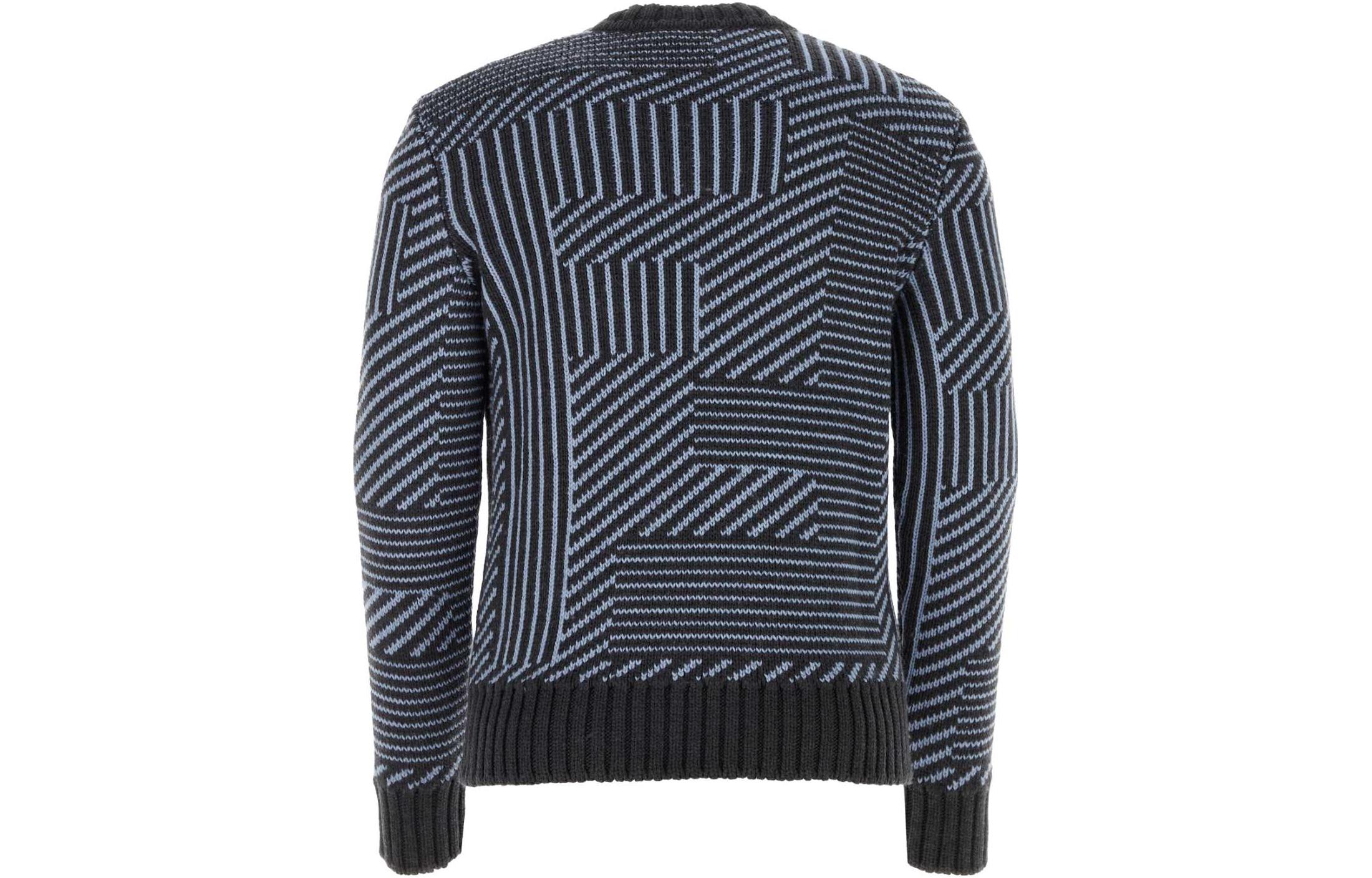 Lookbook FENDI 多色提花條紋圓領針織毛衣 海軍藍 男女穿搭 FAE549APPDF1Z85