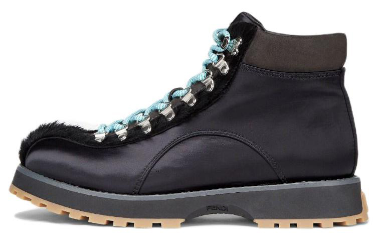 Fendi Nylon Lace-Up Round Toe Fashion Ankle Boots 'Black'
