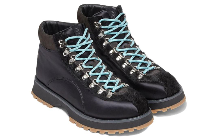 Fendi Nylon Lace-Up Round Toe Fashion Ankle Boots 'Black' 圖 4