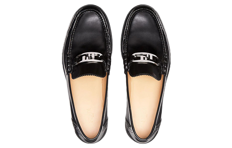 Shop Fendi O'Lock 'Kasut Loafer Kulit Corak Hitam' 7D1557AK1TF0ABB