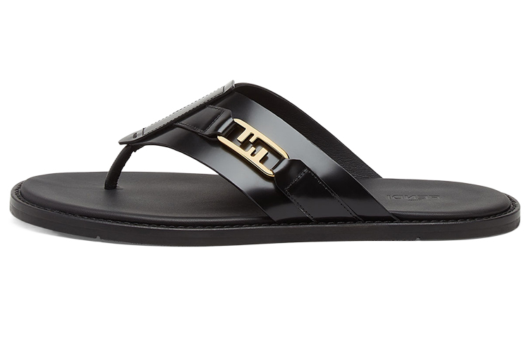 Fendi O'Lock Leather Toe-Post Slide 'Black'