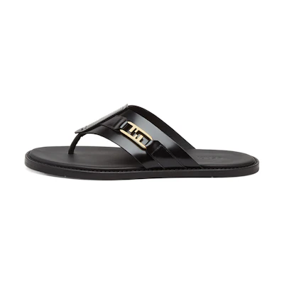 Fendi O'Lock Leather Toe-Post Slide 'Black'
