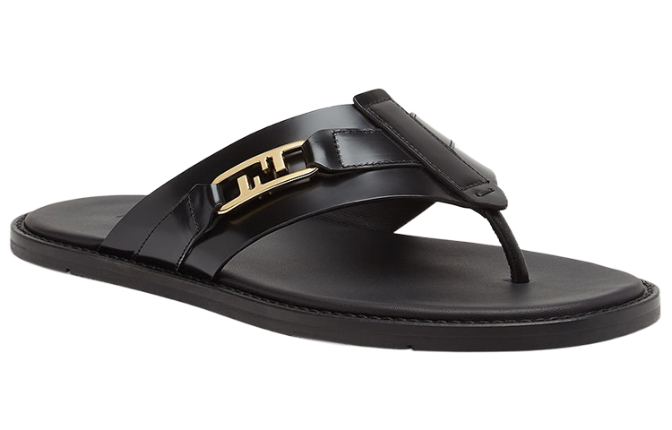 Fendi O'Lock Leather Toe-Post Slide 'Black' 圖 2