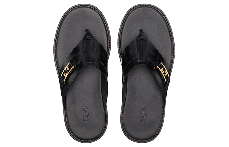 Fendi O'Lock Leather Toe-Post Slide 'Black' 圖 3