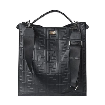 Fendi Peekaboo X-Lite Fit Nappa Embossed Handbag Large Black