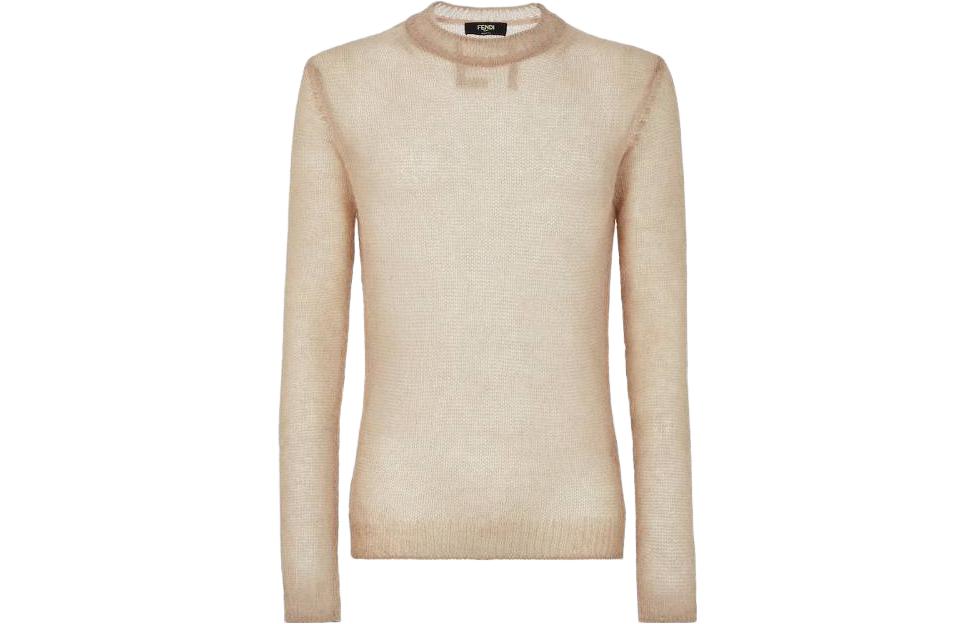 Fendi Plain Beige Long-Sleeve Crewneck Sweatshirt for Men FZX181APP8F09TD