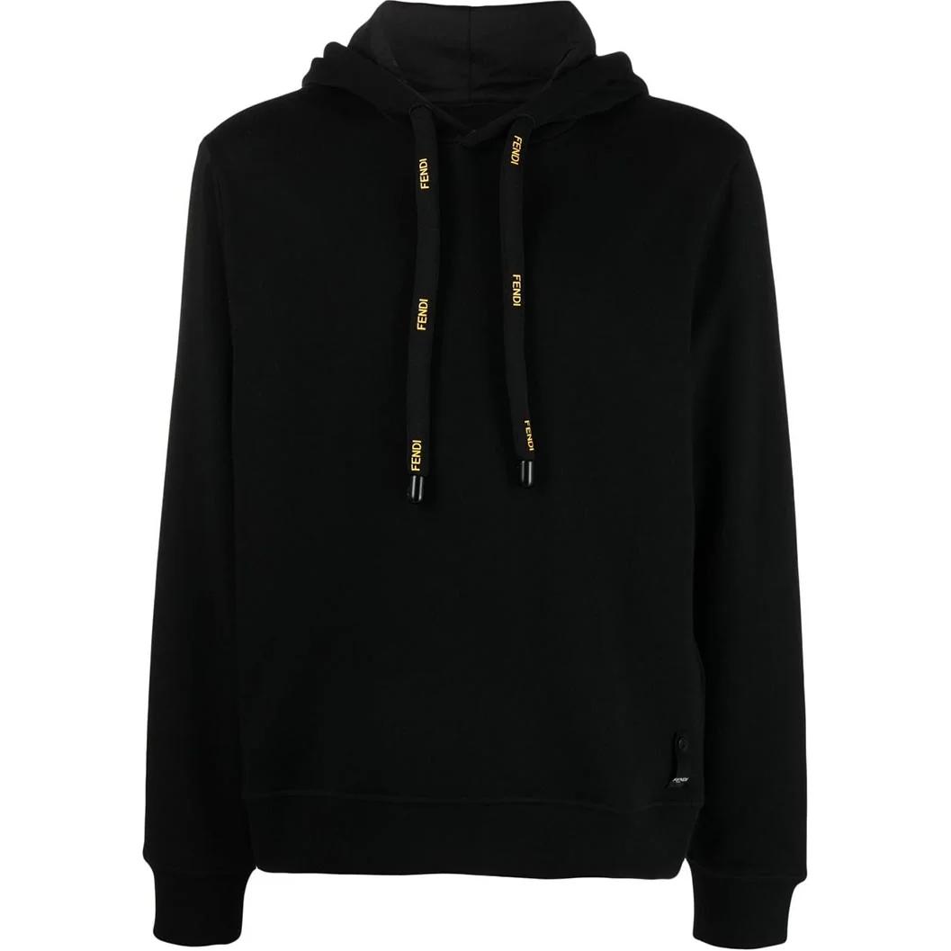 FENDI Plain Pullover Drawstring Hoodie Black FY0212AHC3F0QA1