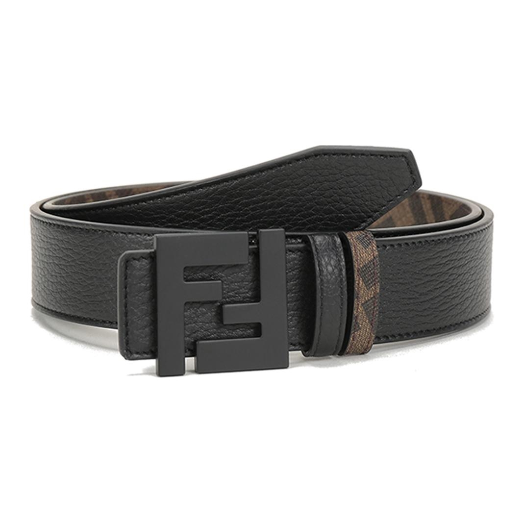 FENDI Reversible FF Monogram Leather Belt Black/Brown 3.5cm 7C0432AEU9F148A