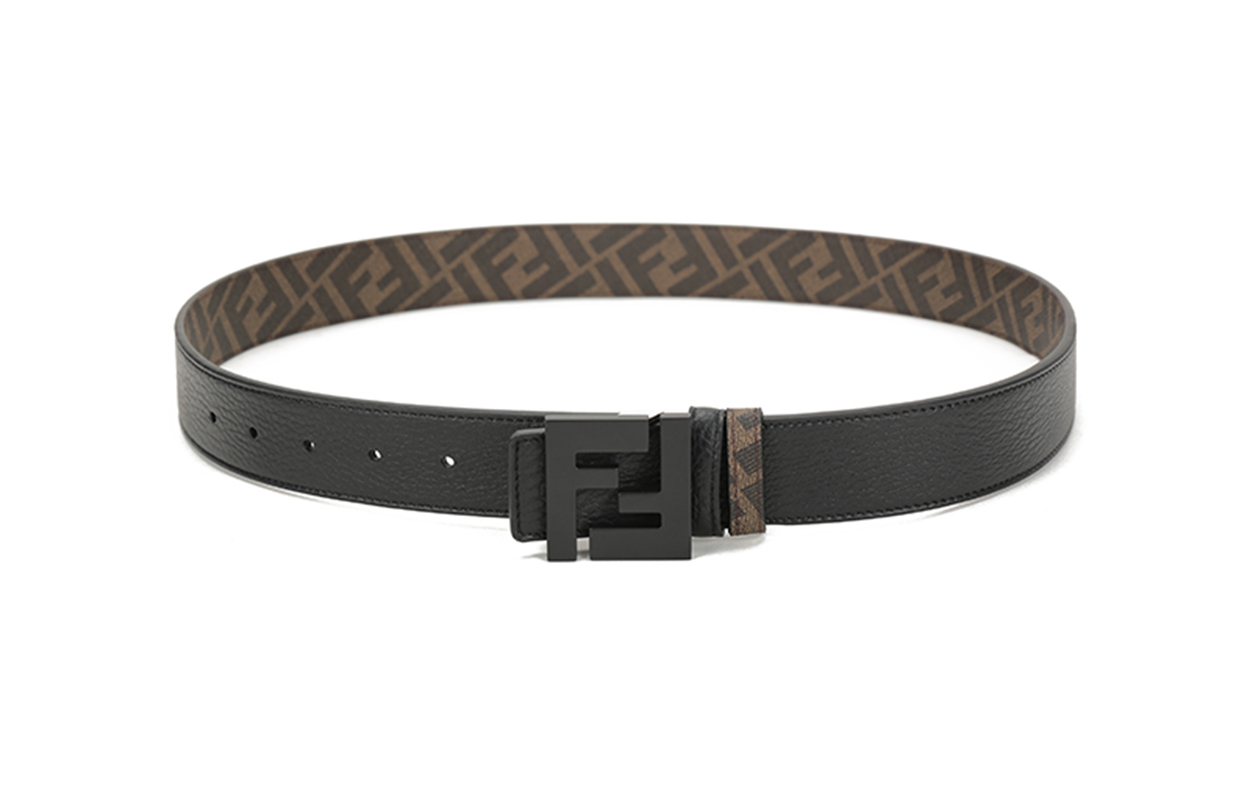 Shop FENDI Reversible FF Monogram Leather Belt Black/Brown 3.5cm 7C0432AEU9F148A