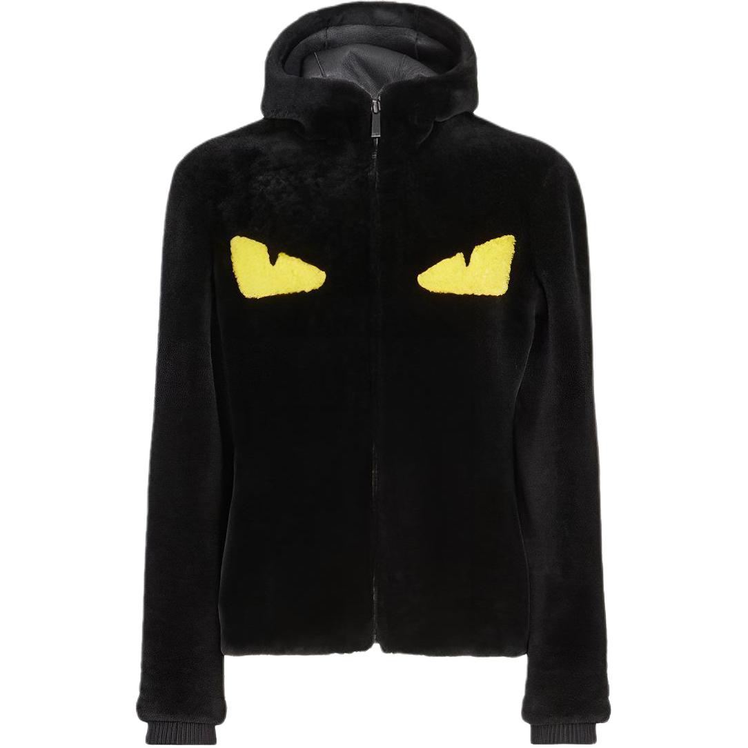 Fendi Reversible Logo Wool Monster Hooded Jacket Black FME131A6UZF0DIH