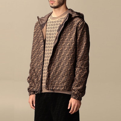 FENDI Reversible Monogram Logo Hooded Jacket Brown FAA615A79NF13IZ Details for FENDI Reversible Monogram Logo Hooded Jacket Brown FAA615A79NF13IZ