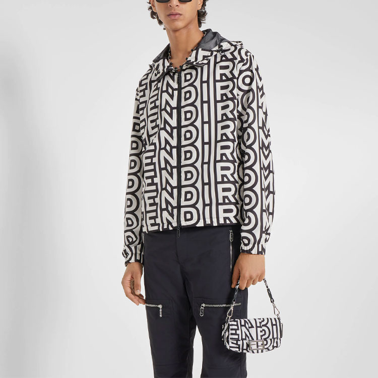 Shop 芬迪罗马胶囊系列男士撞色连帽夹克带标志印花. FAA888AN5QF1KE7