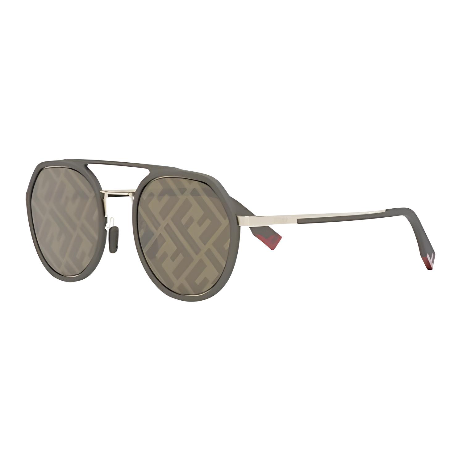 FENDI Round Metal Sunglasses Green Unisex with Logo Temple Design FE40040U50g