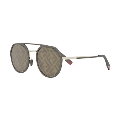 FENDI Round Metal Sunglasses Green Unisex with Logo Temple Design FE40040U50g