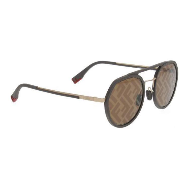 Shop FENDI 綠色圓形金屬墨鏡 男女通用 附品牌標誌鏡腳設計 FE40040U50g