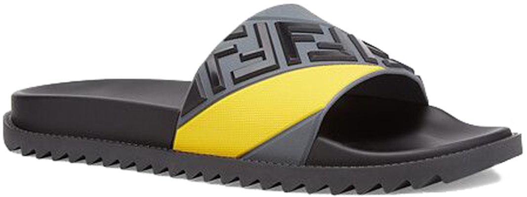 Fendi Rubber Fussbetts Slides 'Embossed Diagonal FF - Grey Yellow' 7X1377AF5MF1DVQ Lookbook Fendi Rubber Fussbetts Slides 'Embossed Diagonal FF - Grey Yellow' 7X1377AF5MF1DVQ