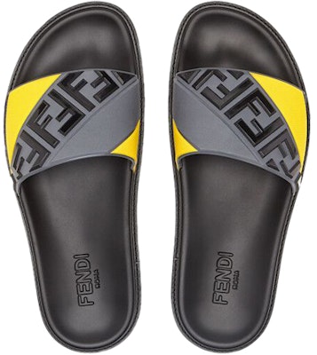 Fendi Rubber Fussbetts Slides 'Embossed Diagonal FF - Grey Yellow' 7X1377AF5MF1DVQ Shop Fendi Rubber Fussbetts Slides 'Embossed Diagonal FF - Grey Yellow' 7X1377AF5MF1DVQ
