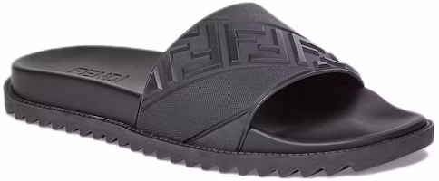 Lookbook Fendi Rubber Slides 'Embossed Diagonal FF Motif - Black' 7X1377-ABO2-F0QA1