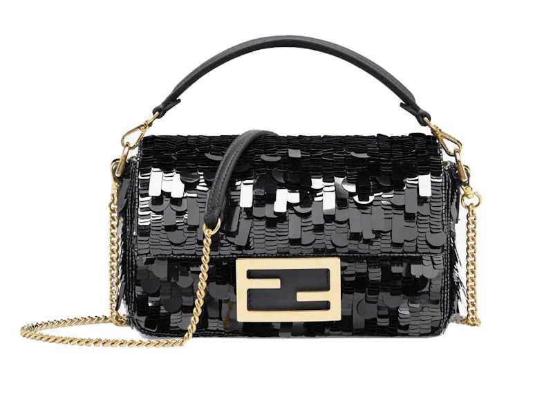 Fendi Sequin and Leather Baguette Mini Black