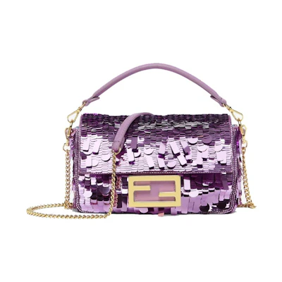 Fendi Sequin and Leather Baguette Mini Purple